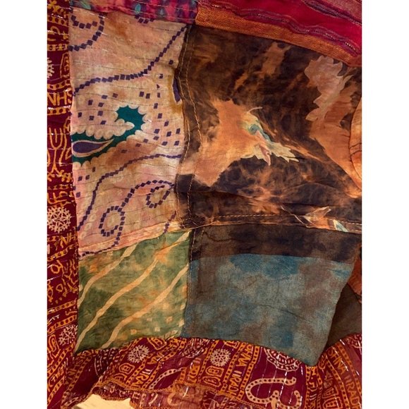 STEVIE PATCHWORK BELL Super Bell Sleeve Eco Cotton Boho Hippie Crop Wrap Top xs - Picture 3 of 3